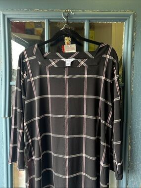 Liz Claiborne Black Plaid Square Neck Tunic